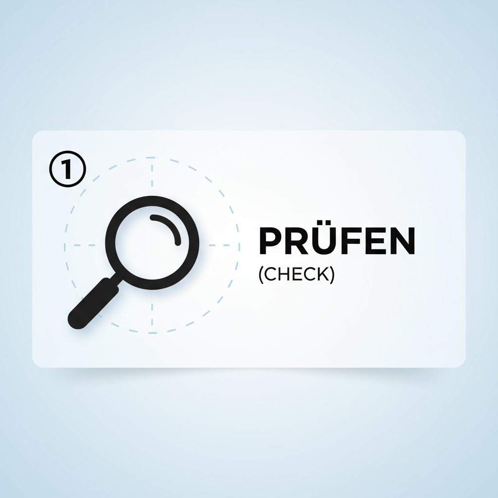 Infografik in 4 Schritten: Prüfen, Berechnen, Benachrichtigen, Unterstützen
